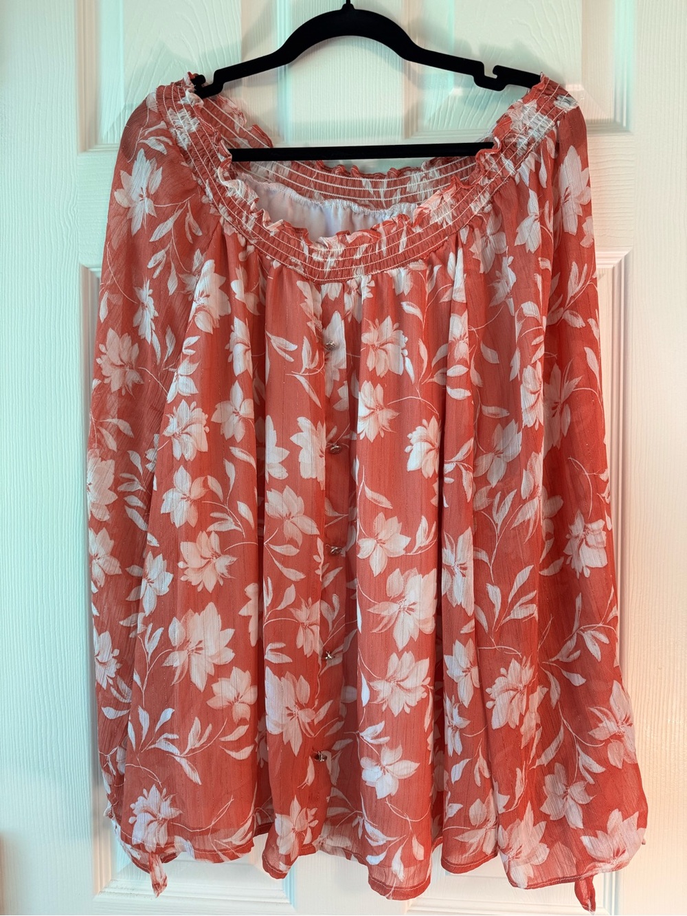 Women's Coral Floral Off-Shoulder Blouse